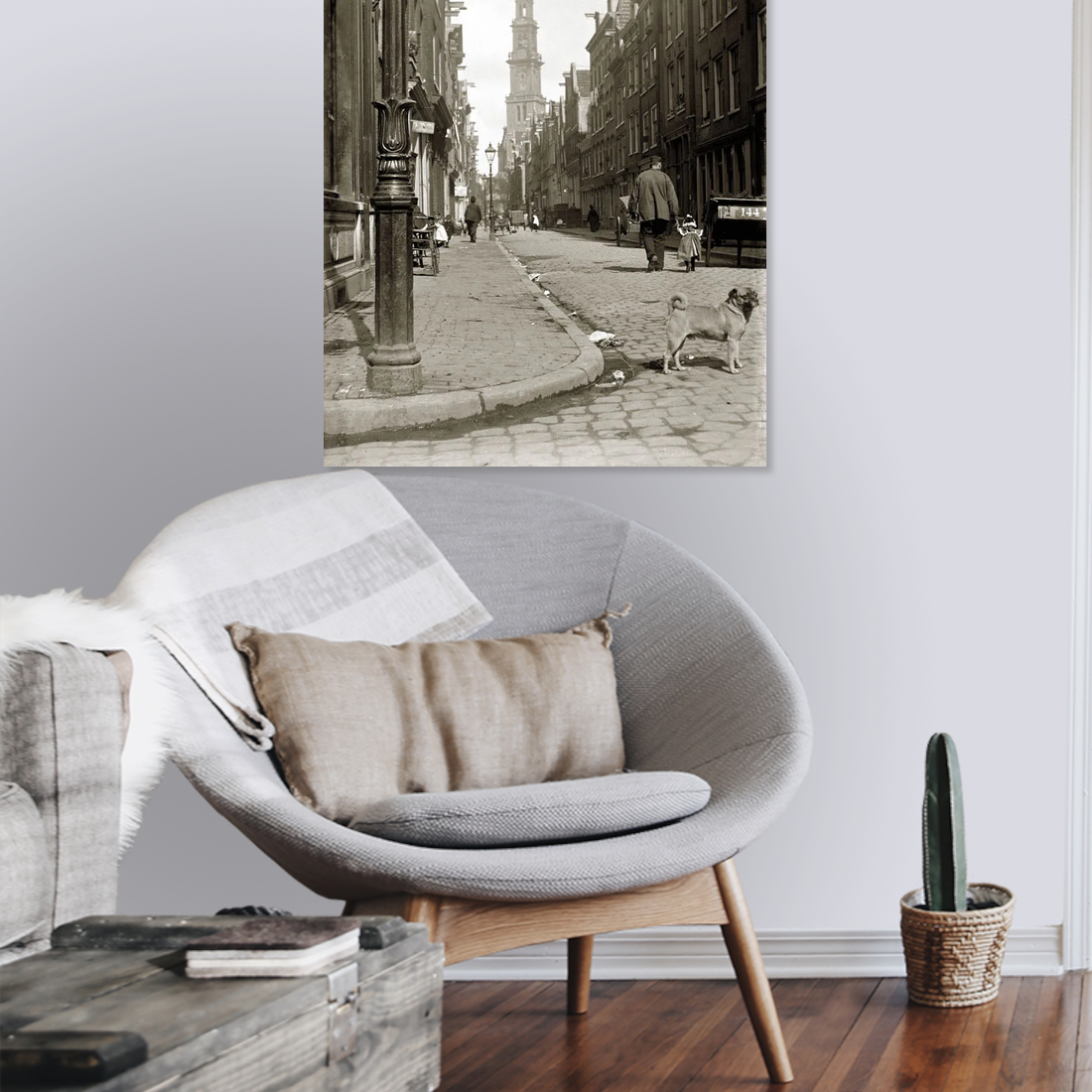 Zwart-witfoto uit 1902 van de Bloemstraat in de Jordaan in Amsterdam. – canvas zonder lijst in leeshoek