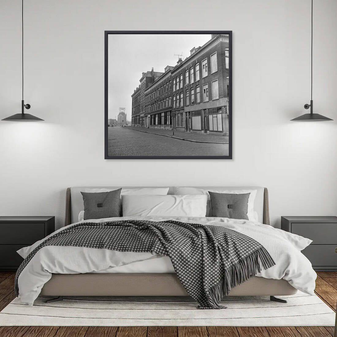 Historische foto van het Noordereiland voor de sloop rond 1966 – canvas zwarte baklijst in slaapkamer