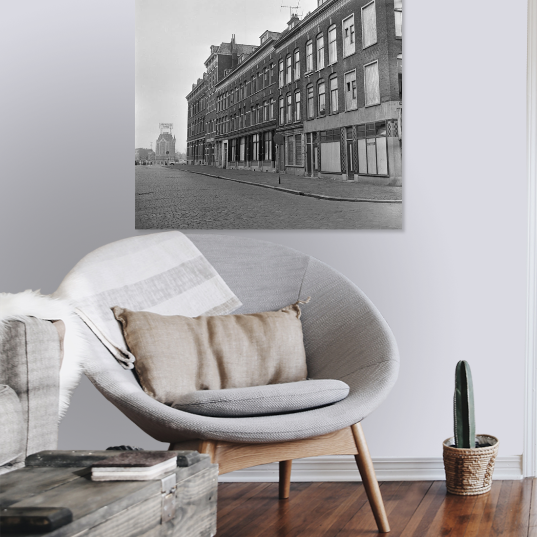 Historische foto van het Noordereiland voor de sloop rond 1966 – canvas zonder lijst in leeshoek