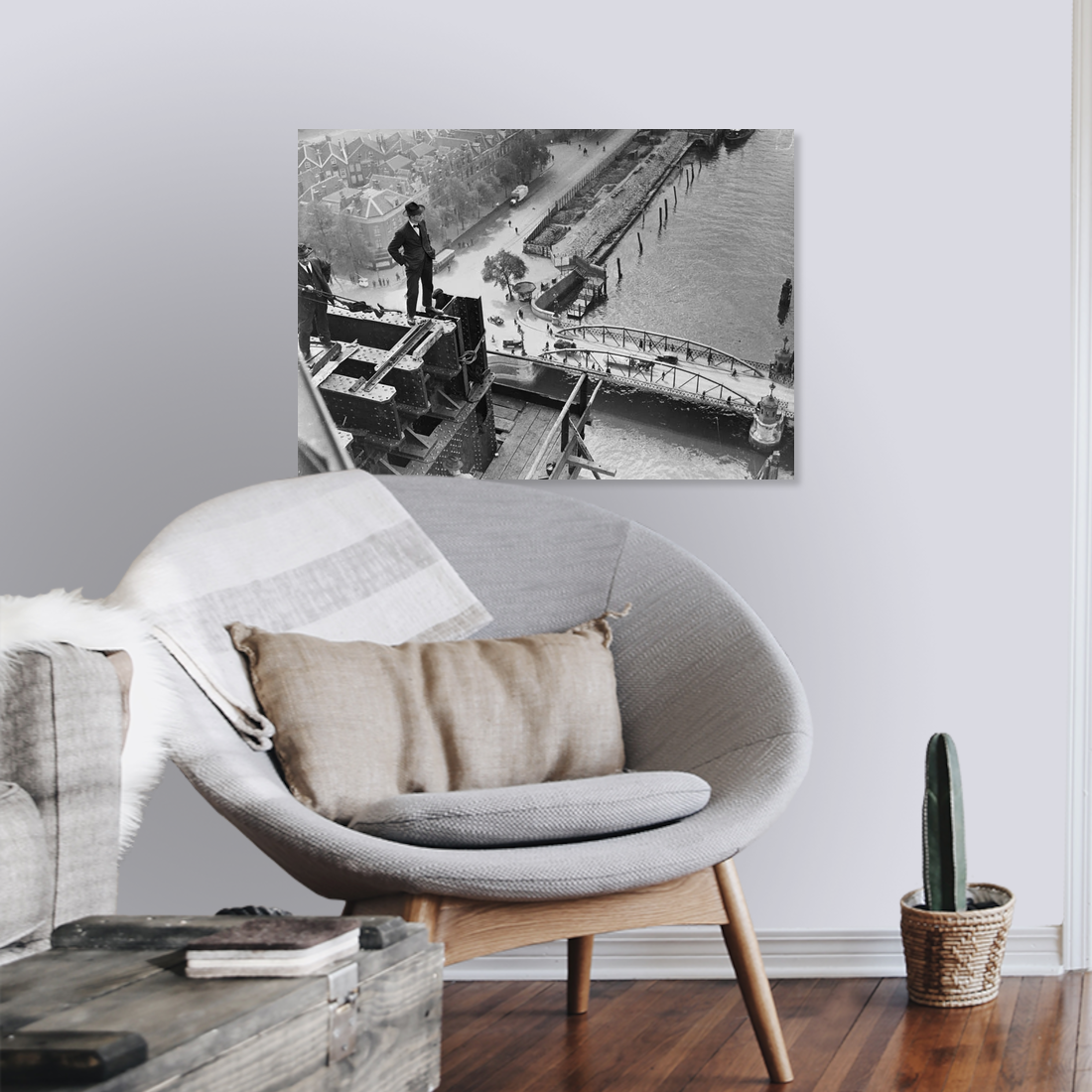 Historische foto van mannen op De Hef rond 1926 – canvas zonder lijst leeshoek