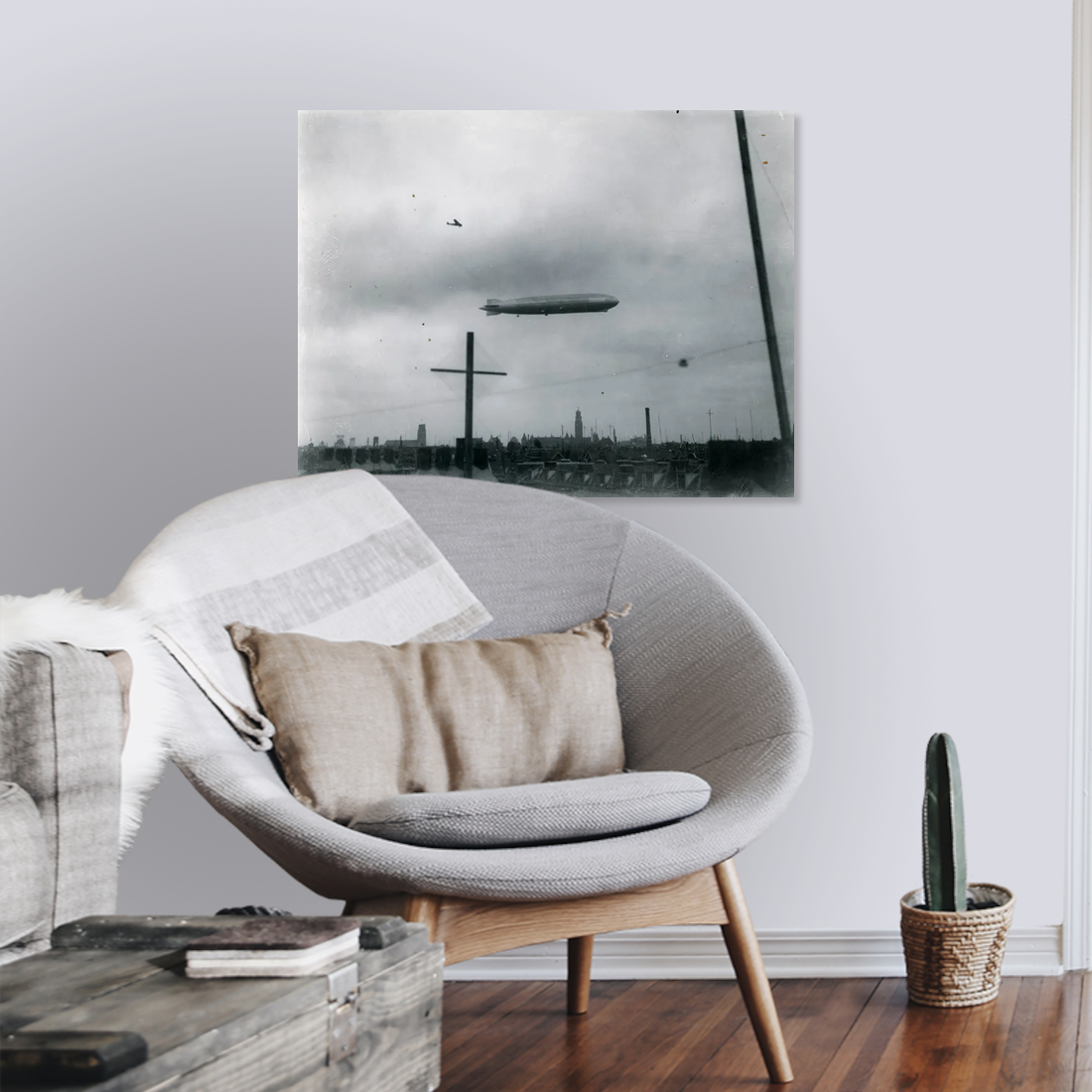 Historische foto van de Graf Zeppelin boven Rotterdam in 1932 – canvas zonder lijst leeshoek