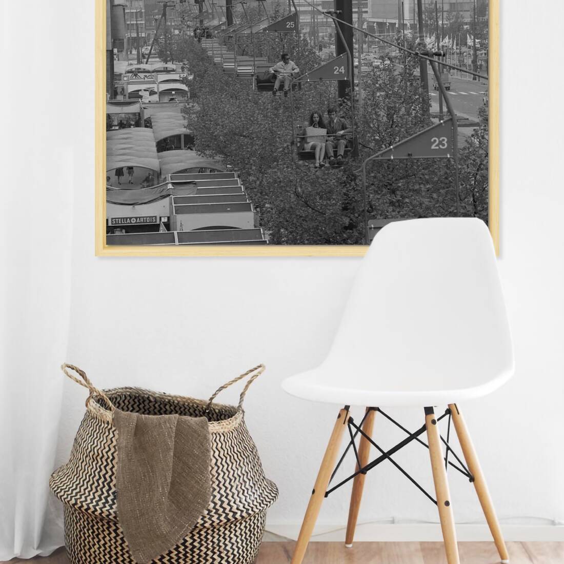 Oude foto van een gondel boven de Coolsingel rond 1970 – canvas naturel baklijst keuken