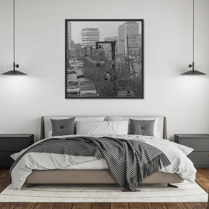 Oude foto van een gondel boven de Coolsingel rond 1970 – canvas zwarte baklijst slaapkamer