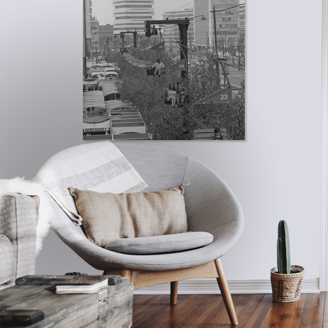 Oude foto van een gondel boven de Coolsingel rond 1970 – canvas zonder lijst leeshoek