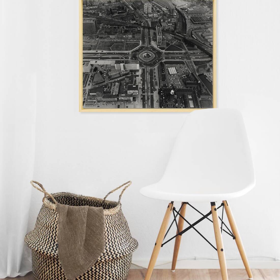 Historische foto van het Hofplein van boven rond 1969 – canvas naturel baklijst in keuken
