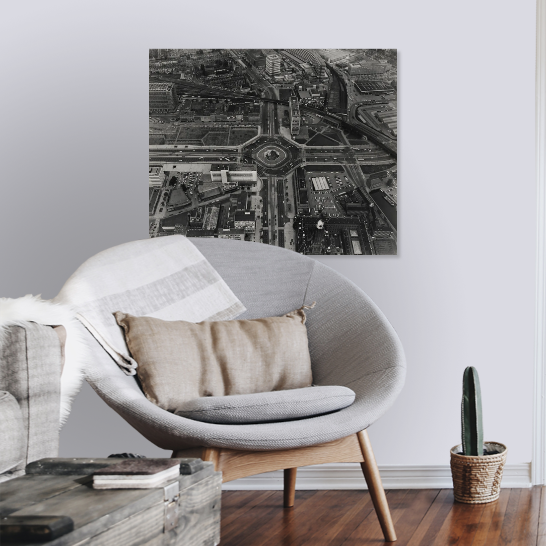 Historische foto van het Hofplein van boven rond 1969 – canvas zonder lijst in leeshoek
