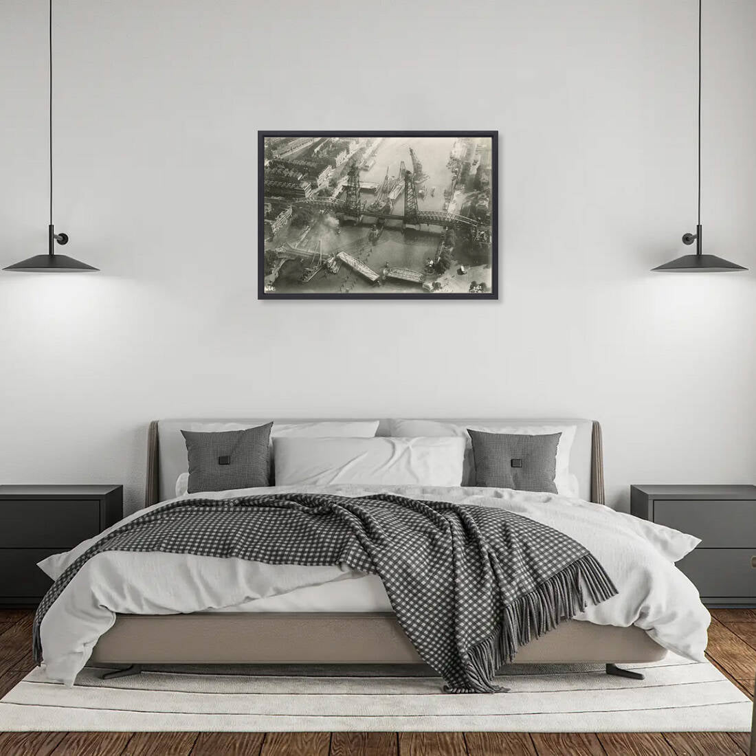 Historische foto van De Hef in aanbouw rond 1926 – canvas zwarte baklijst slaapkamer