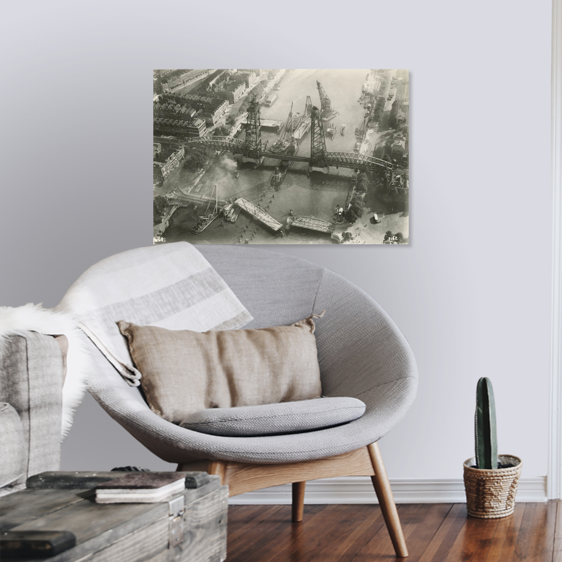 Historische foto van De Hef in aanbouw rond 1926 – canvas zonder lijst leeshoek