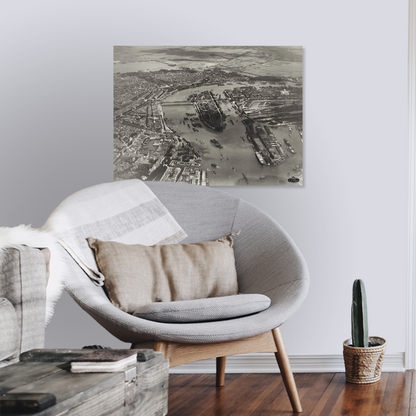 Historische foto van het Noordereiland in de Maas rond 1926 – canvas zonder lijst in leeshoek
