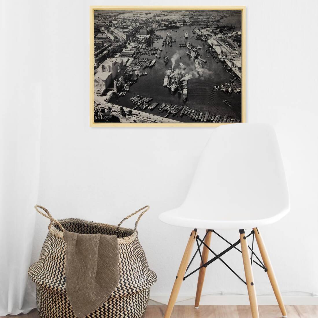 Historische foto van de Maashaven rond 1955 – canvas naturel baklijst in keuken