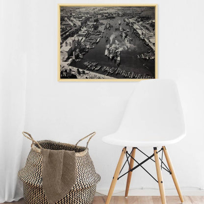 Historische foto van de Maashaven rond 1955 – canvas naturel baklijst in keuken