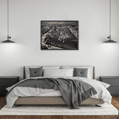 Historische foto van de Maashaven rond 1955 – canvas zwarte baklijst in slaapkamer