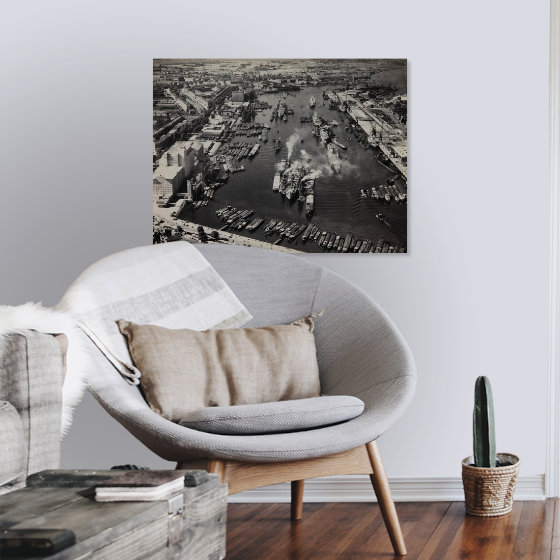 Historische foto van de Maashaven rond 1955 – canvas zonder lijst in leeshoek