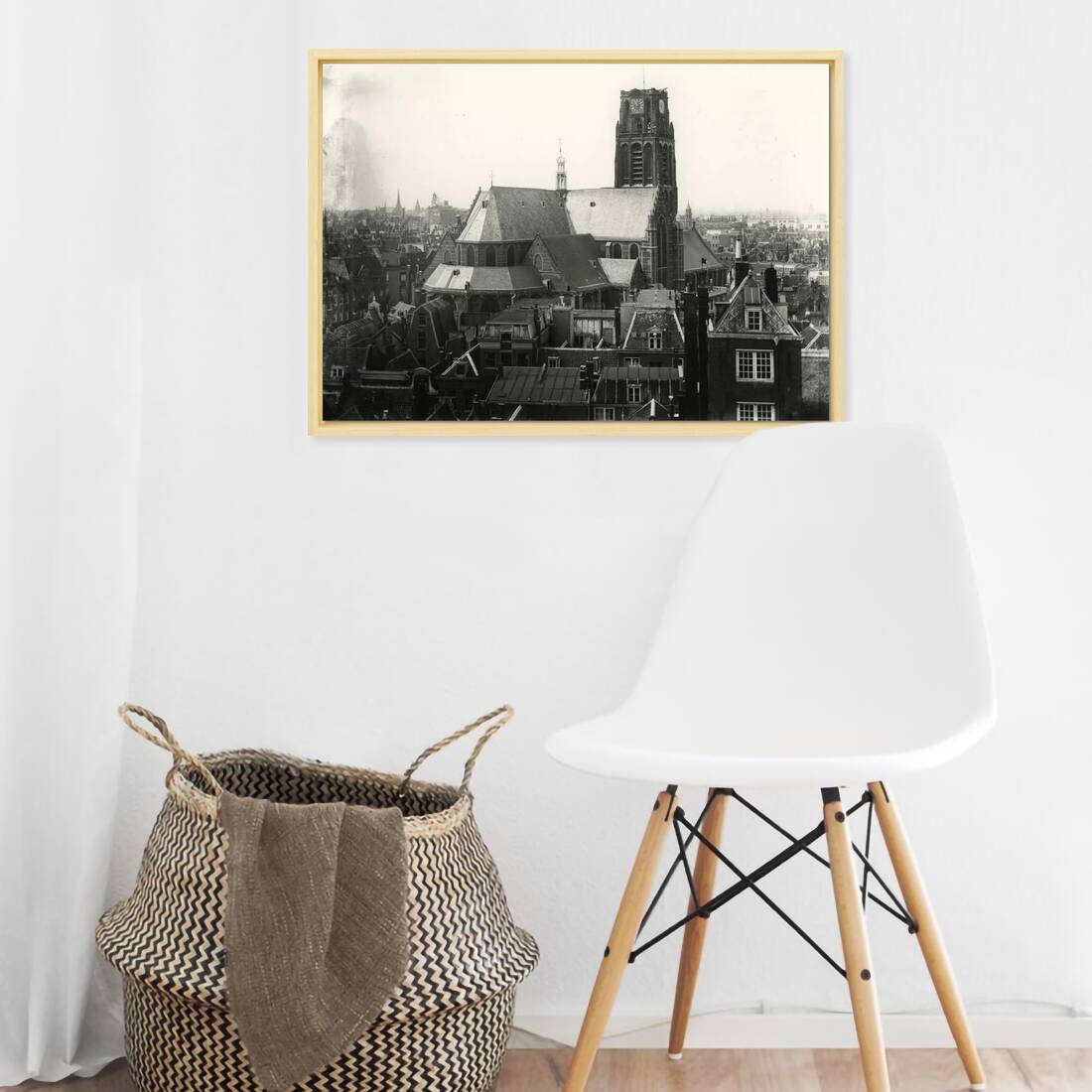 Historische foto van de Laurenskerk rond 1925 – canvas naturel baklijst in keuken