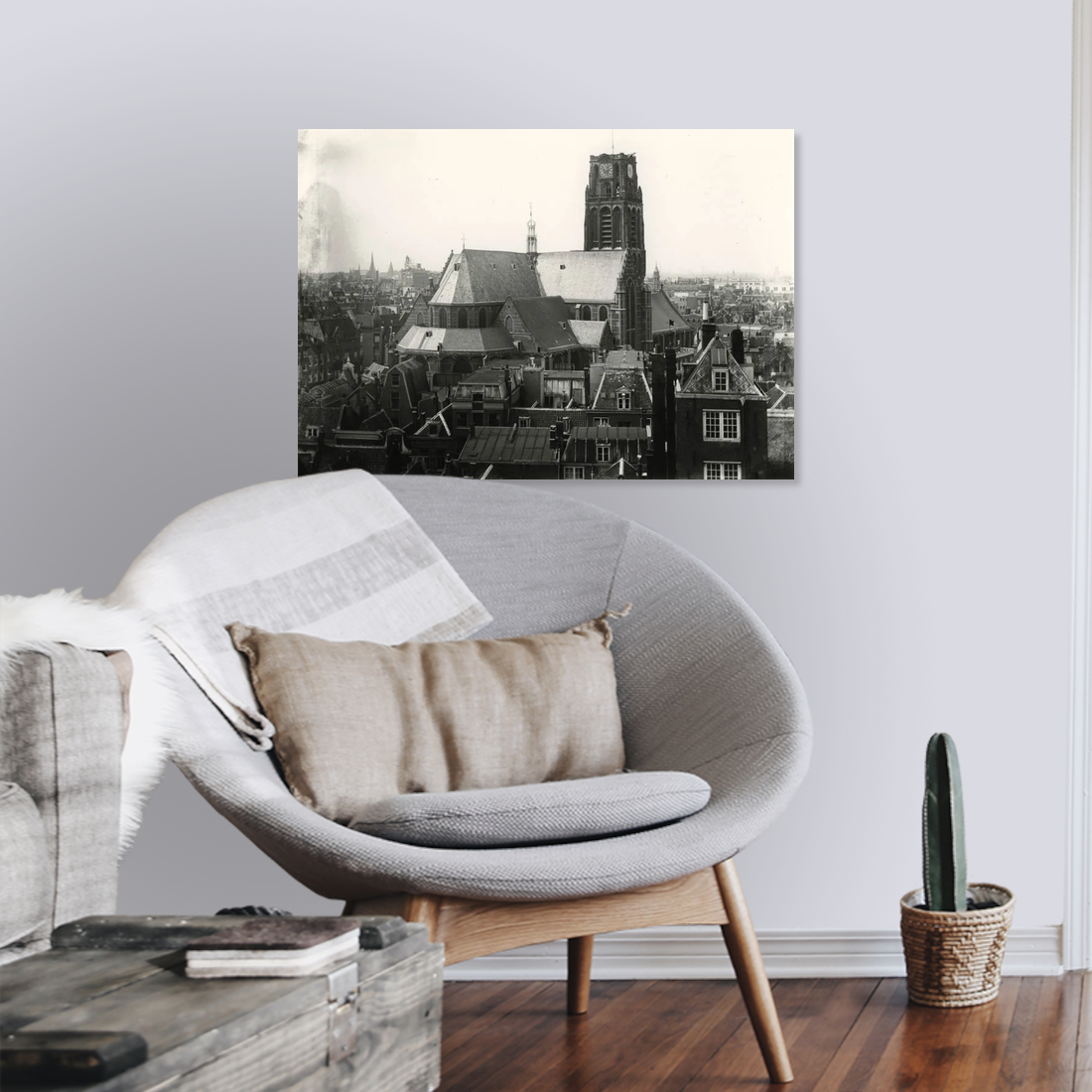 Historische foto van de Laurenskerk rond 1925 – canvas zonder lijst in leeshoek