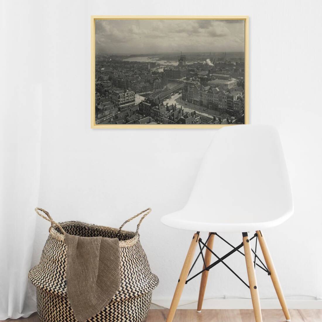 Oude foto van de Blaak en het Witte Huis rond 1909 – canvas naturel baklijst in keuken