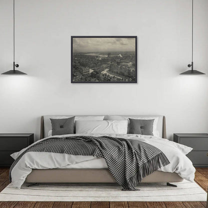 Oude foto van de Blaak en het Witte Huis rond 1909 – canvas zwarte baklijst in slaapkamer