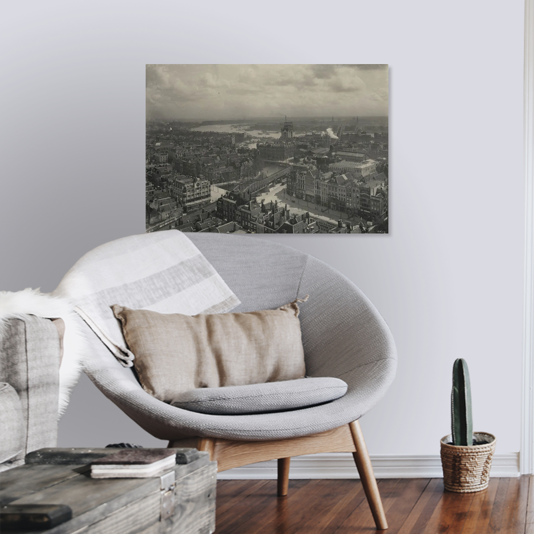 Oude foto van de Blaak en het Witte Huis rond 1909 – canvas zonder lijst in leeshoek