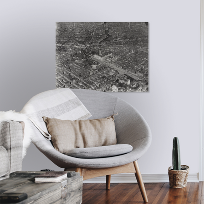 Historische luchtfoto van de binnenstad rond 1922 – canvas zonder lijst in leeshoek