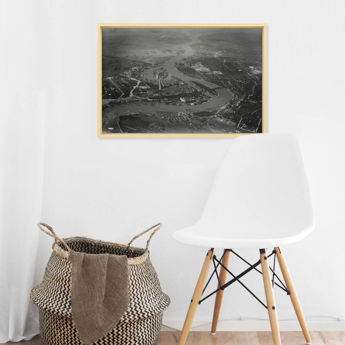Historische foto van Rotterdam aan de Maas rond 1936 – canvas naturel baklijst in keuken