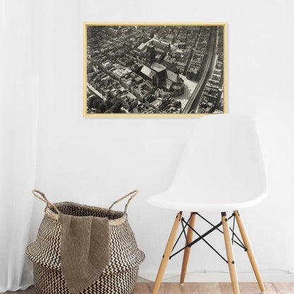 Historische foto van de Laurenskerk in de stad rond 1938 – canvas naturel baklijst in keuken