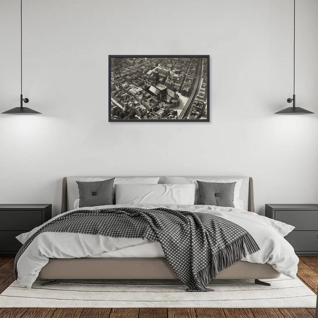 Historische foto van de Laurenskerk in de stad rond 1938 – canvas zwarte baklijst in slaapkamer