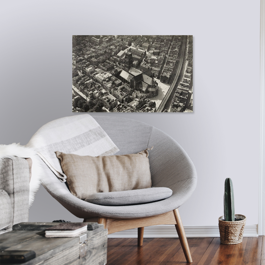 Historische foto van de Laurenskerk in de stad rond 1938 – canvas zonder lijst in leeshoek
