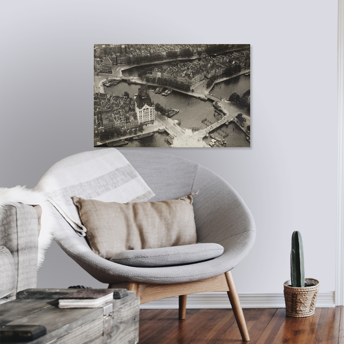 Historische foto van de Oude Haven en Spaansekade rond 1934 – canvas zonder lijst in leeshoek