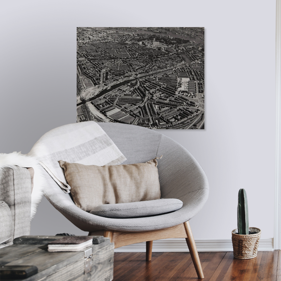 Historische luchtfoto van Spangen rond 1964 – canvas zonder lijst in leeshoek