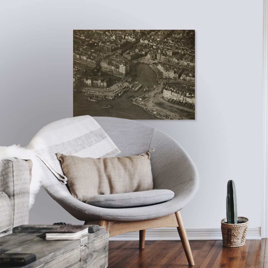 Historische foto van de Oude Haven rond 1925 – canvas zonder lijst in leeshoek