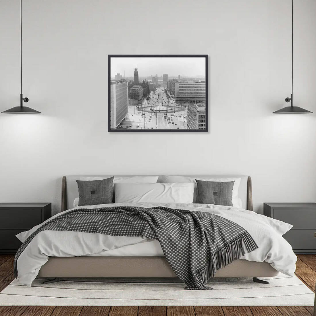 Historische foto van het Hofplein en de Coolsingel rond 1968 – canvas zwarte baklijst in slaapkamer