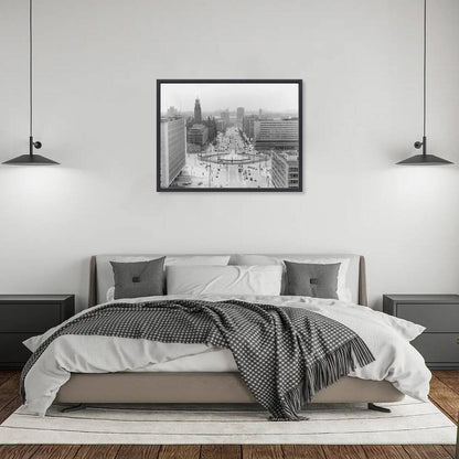 Historische foto van het Hofplein en de Coolsingel rond 1968 – canvas zwarte baklijst in slaapkamer