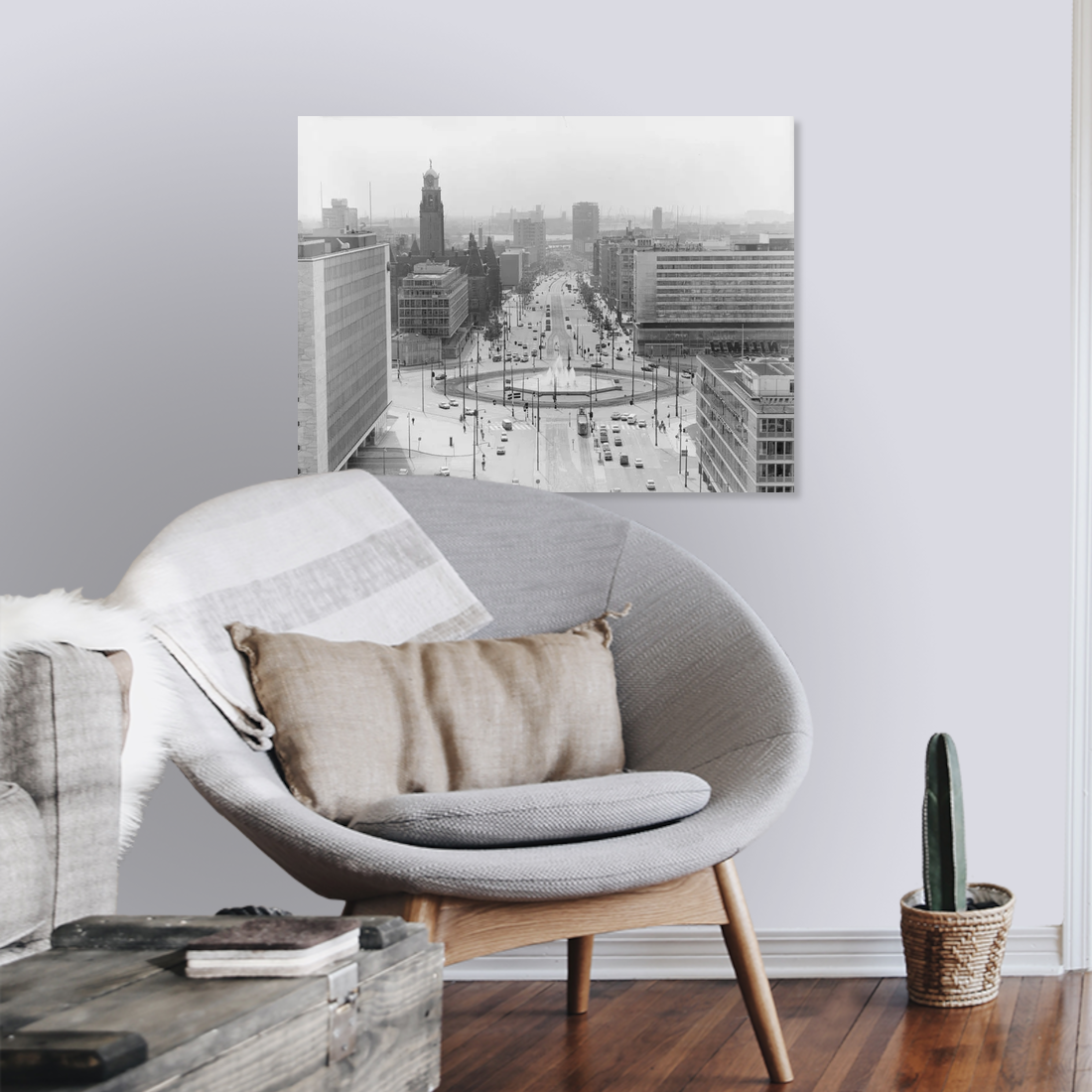 Historische foto van het Hofplein en de Coolsingel rond 1968 – canvas zonder lijst in leeshoek