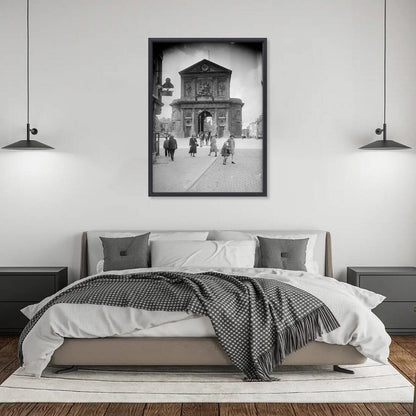 Oude foto van de Delftse Poort in Rotterdam rond 1925 – canvas in zwarte baklijst in slaapkamer