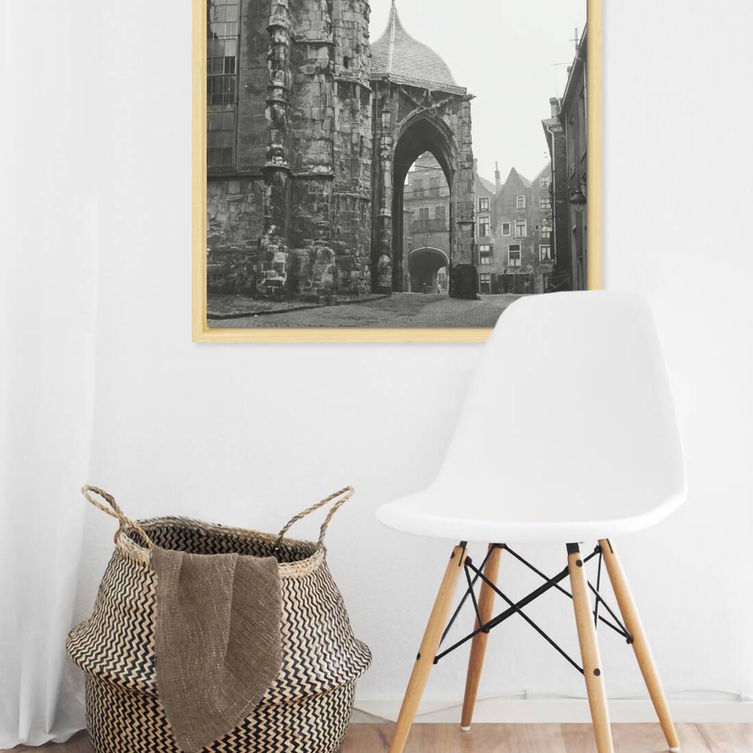 Zwart-witfoto uit 1938 van de Sint-Stevenskerk in Nijmegen. – canvas naturel baklijst in keuken