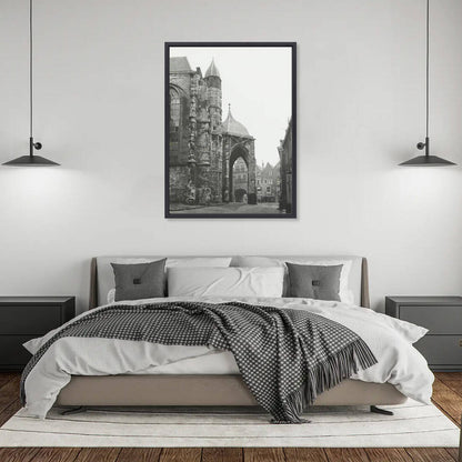 Zwart-witfoto uit 1938 van de Sint-Stevenskerk in Nijmegen. – canvas zwarte baklijst in slaapkamer