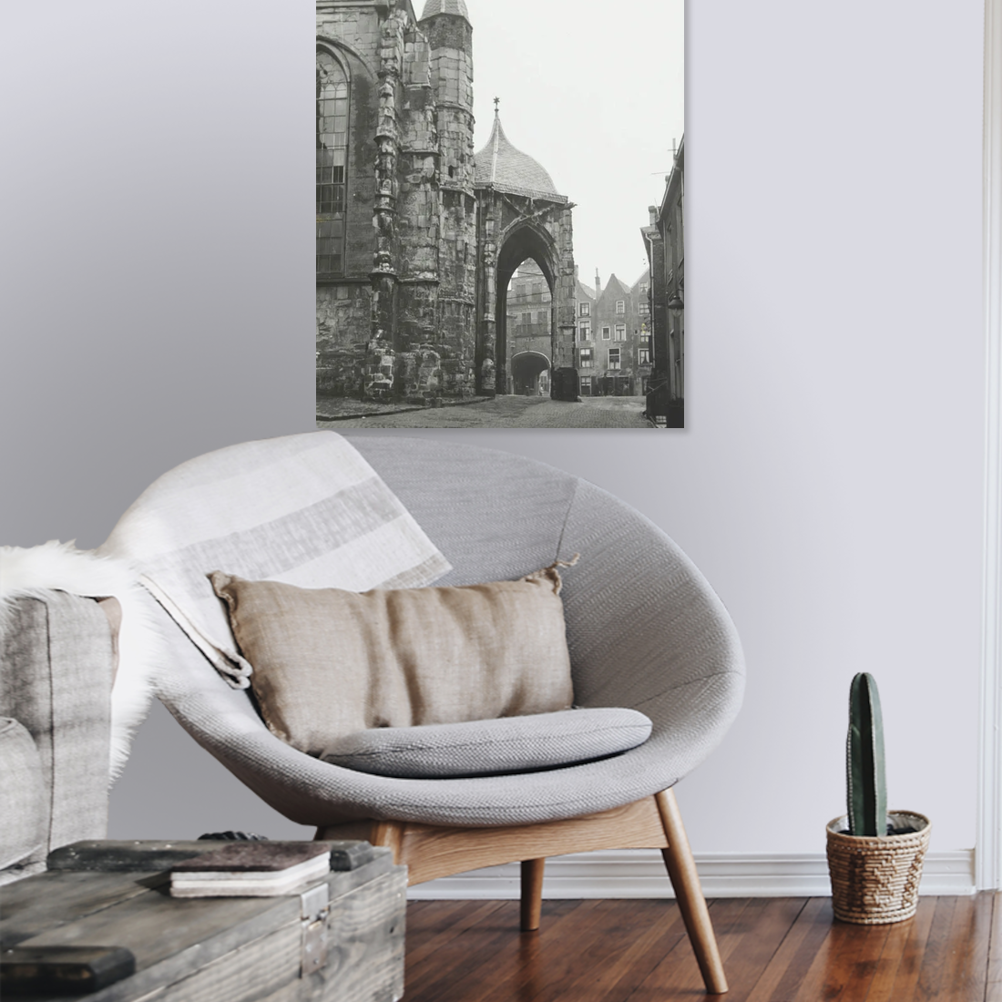 Zwart-witfoto uit 1938 van de Sint-Stevenskerk in Nijmegen. – canvas zonder lijst in leeshoek