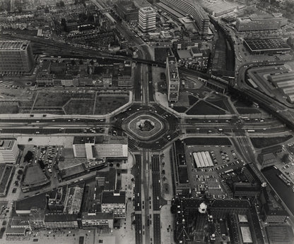 Historische foto van het Hofplein gezien van boven in Rotterdam rond 1969