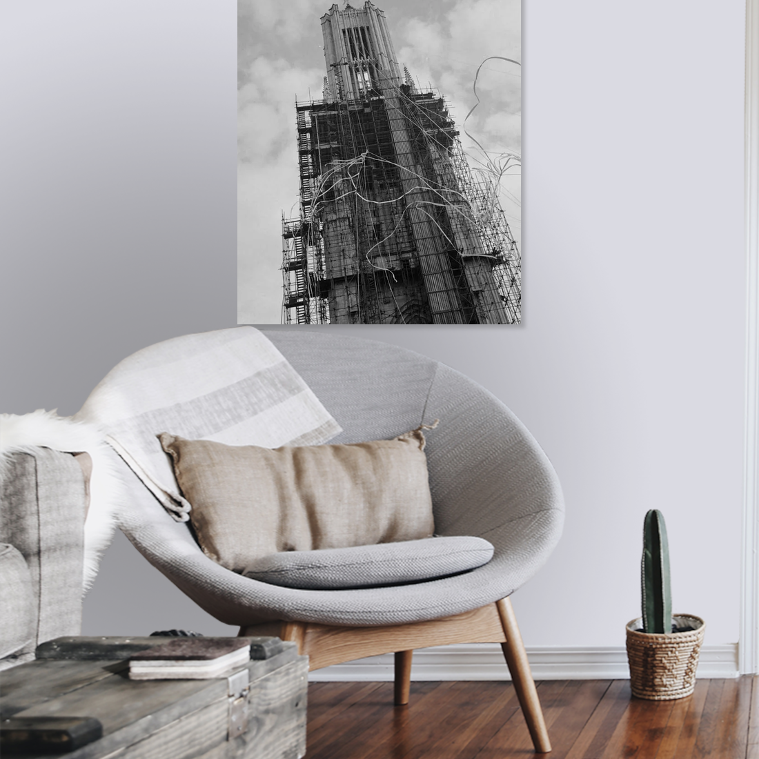 Zwart-witfoto uit 1964 van de ingebruikneming van de Eusebiustoren in Arnhem. – canvas zonder lijst in leeshoek