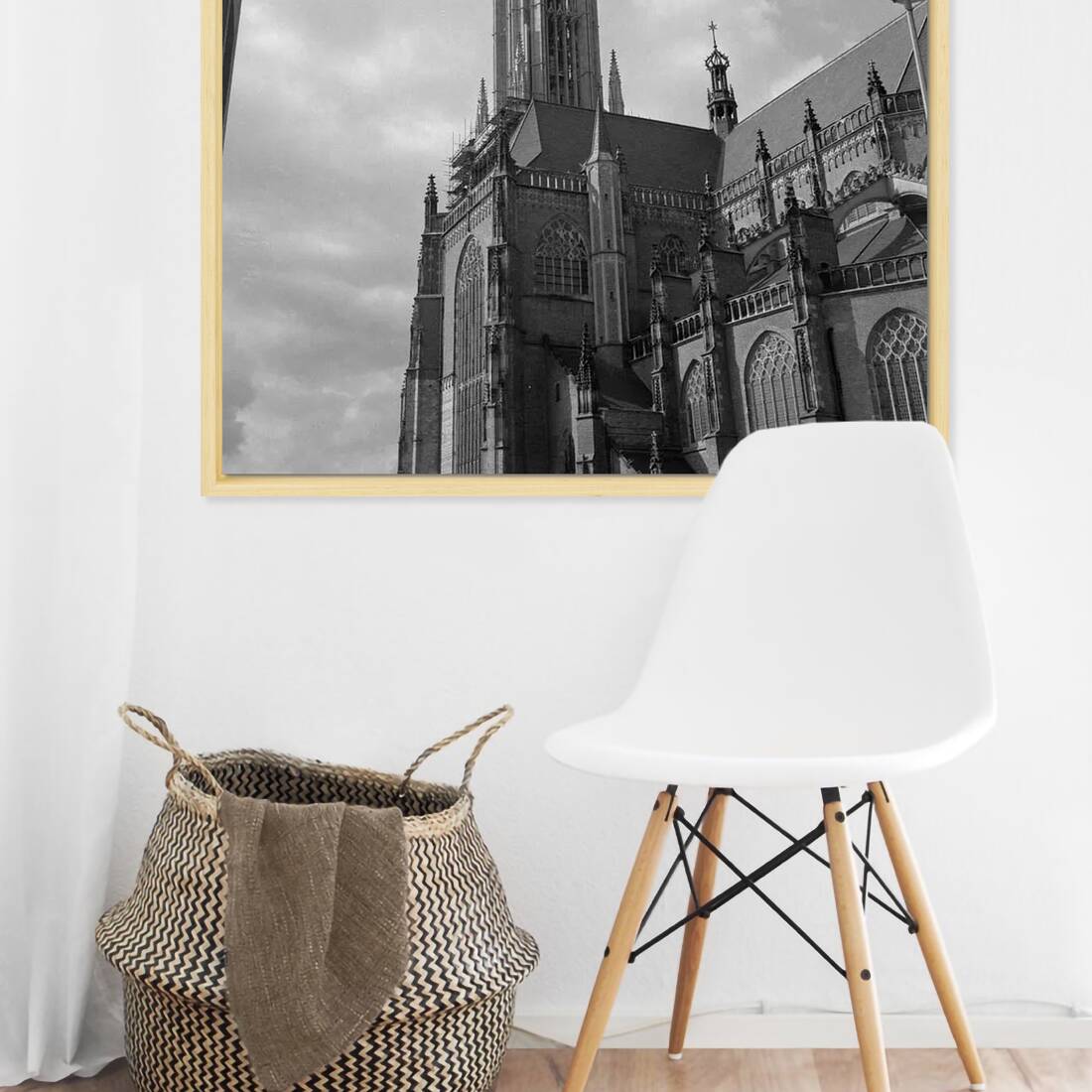 Zwart-witfoto uit 1964 van de heropening van de Eusebiustoren in Arnhem. – canvas naturel baklijst in keuken