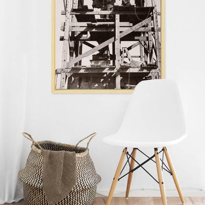 Zwart-witfoto uit 1932 van herstelwerkzaamheden aan het Koninklijk Paleis in Amsterdam. – canvas naturel baklijst in keuken