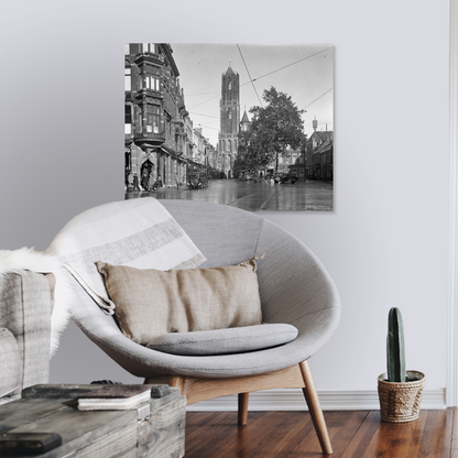 Zwart-witfoto uit omstreeks 1930 van de Mariaplaats in Utrecht. – canvas zonder lijst in leeshoek