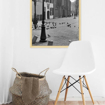 Zwart-witfoto uit 1960 van de voormalige Hoofdwacht aan het Janskerkhof in Utrecht. – canvas naturel baklijst in keuken