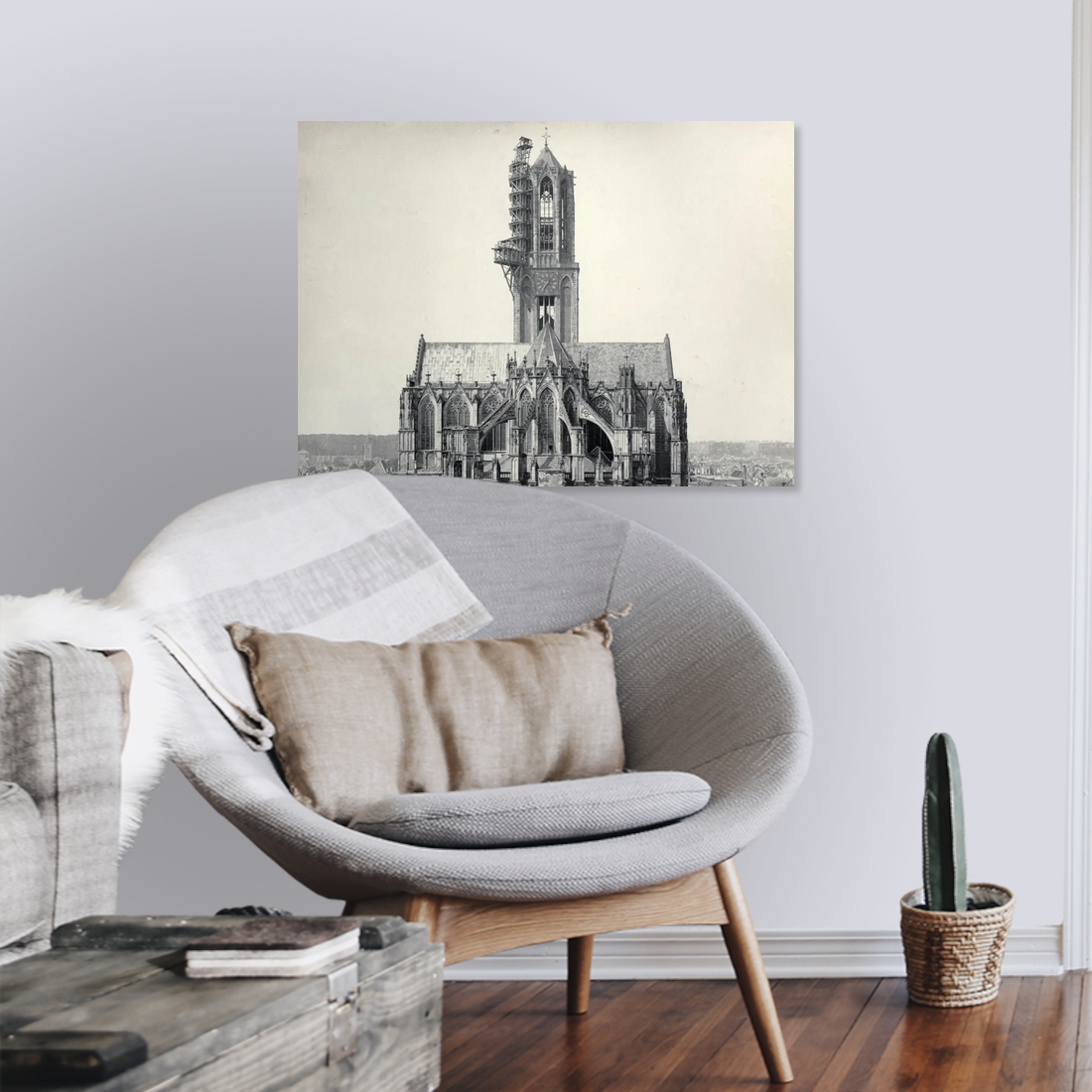 Zwart-witfoto uit 1903 van het koor van de Domkerk aan het Domplein in Utrecht. – canvas zonder lijst in leeshoek